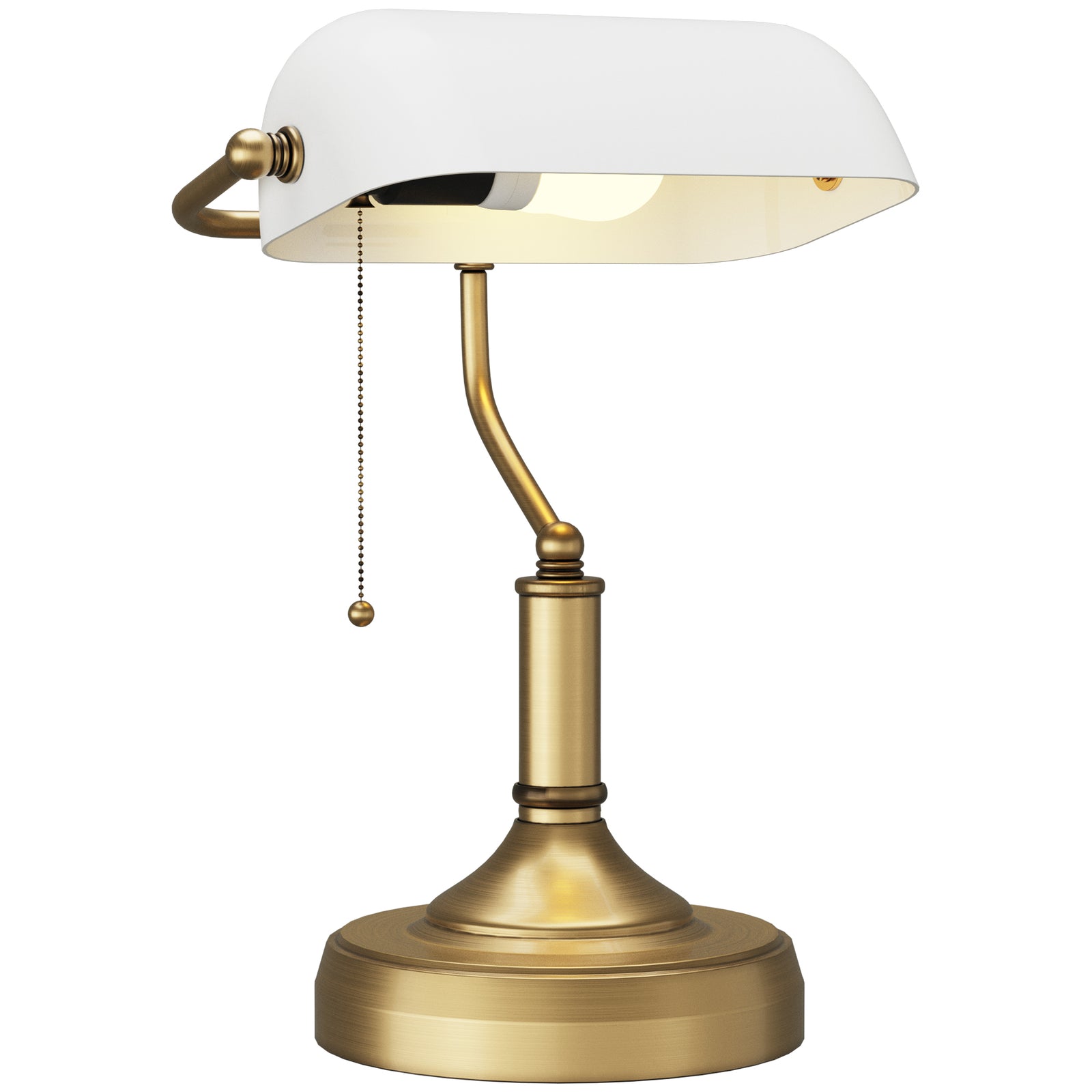 Banker's Table Lamp W/ Antique Bronze Tone Base | One Size | White