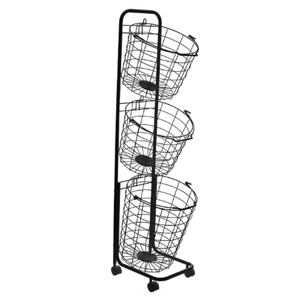 Living and Home 3-tier Iron Rolling Laundry Basket With Wheels