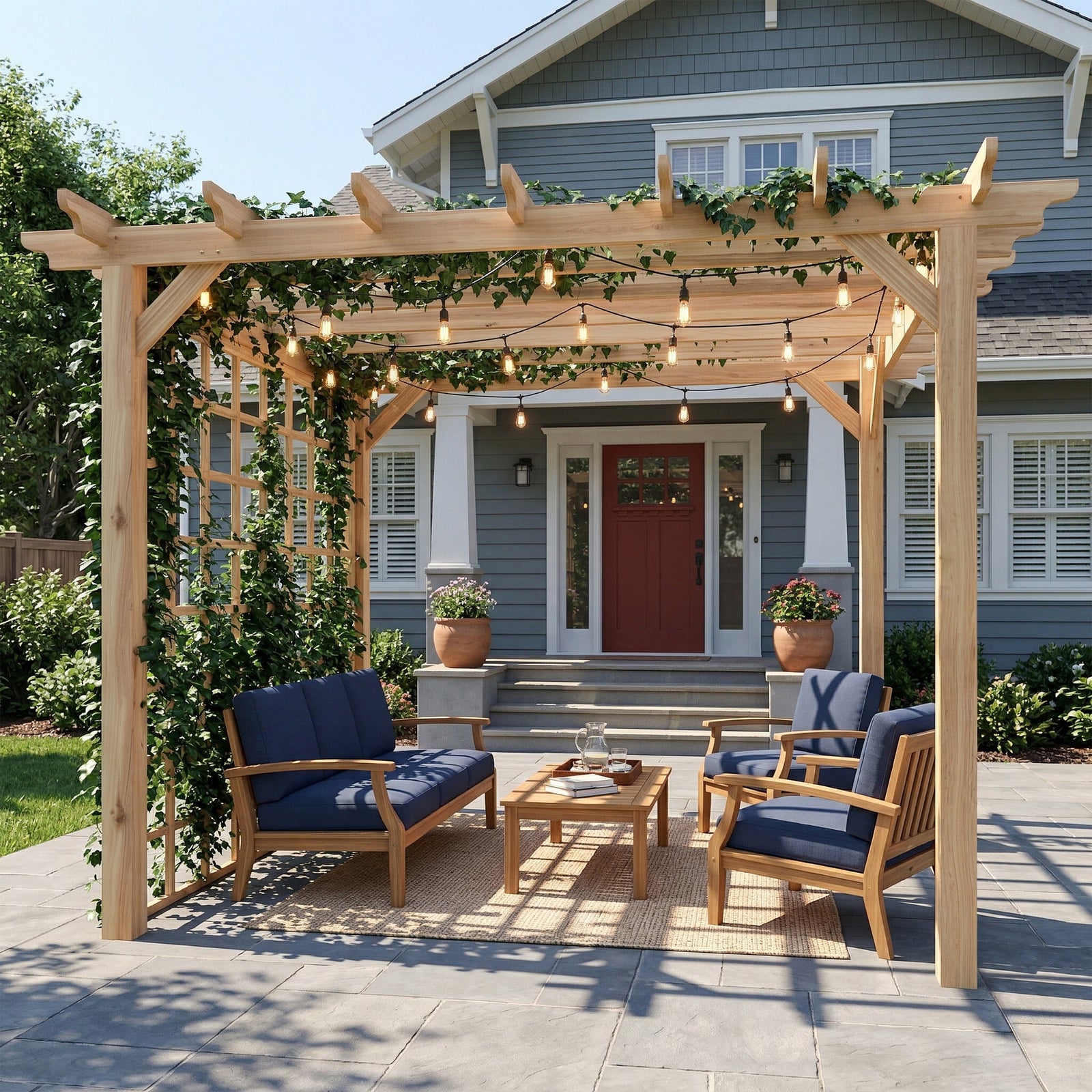 Outsunny 3 X 3 M Wooden Pergola Gazebo Arch With Trellis, Nature Wood Finish