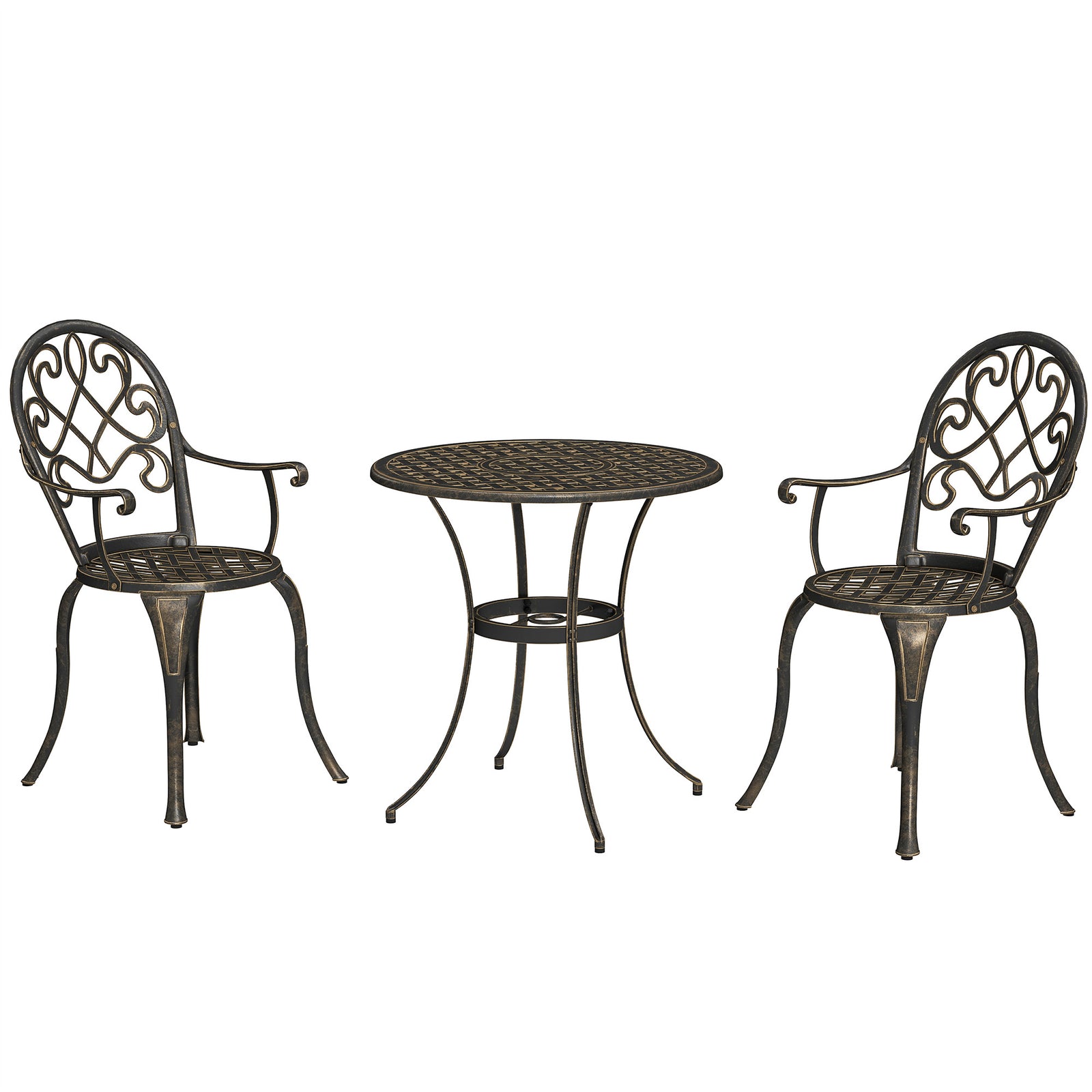 3pcs Bistro Set, Aluminium Garden Table And Chairs | Bronze