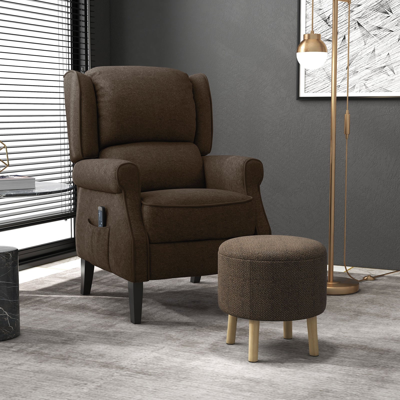 Round Storage Ottoman, Hidden Space, Cushioned | Brown