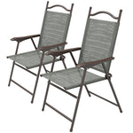 2pcs Folding Chair With Armrest, Breathable Mesh Fabric Seat | Dark Gray