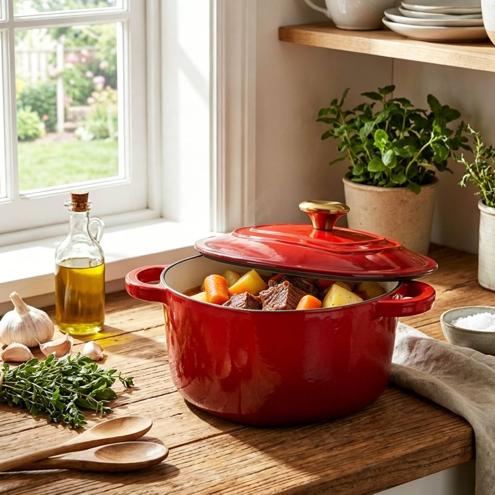 1.9l Enamelled Cast Iron Heart-shaped Dutch Oven Pot With Lid | Red