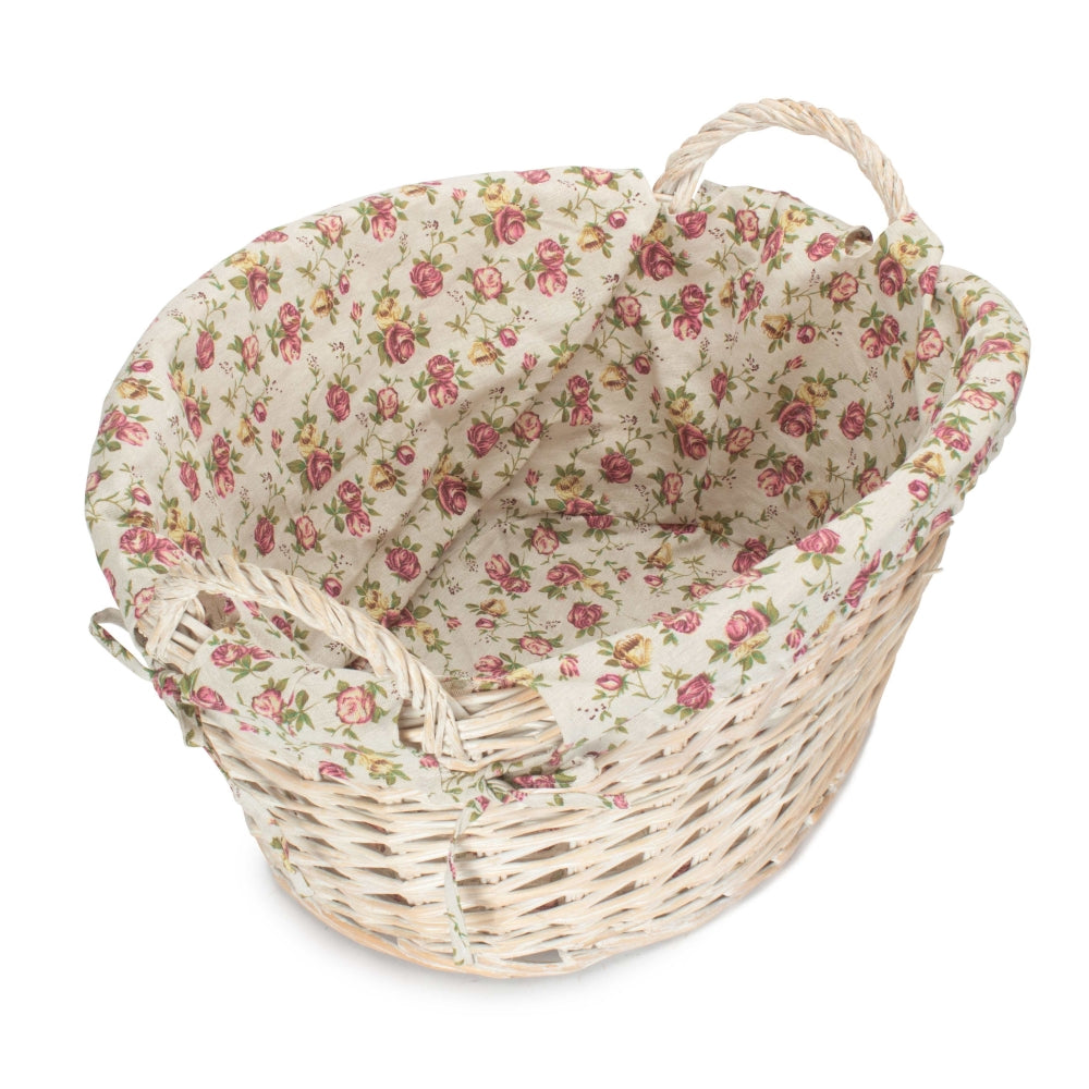 Wicker White Wash Garden Rose Lined Wash Basket | Pink