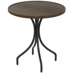 66cm Garden Table, Round Patio Table W/ Steel And Slat Top | Brown