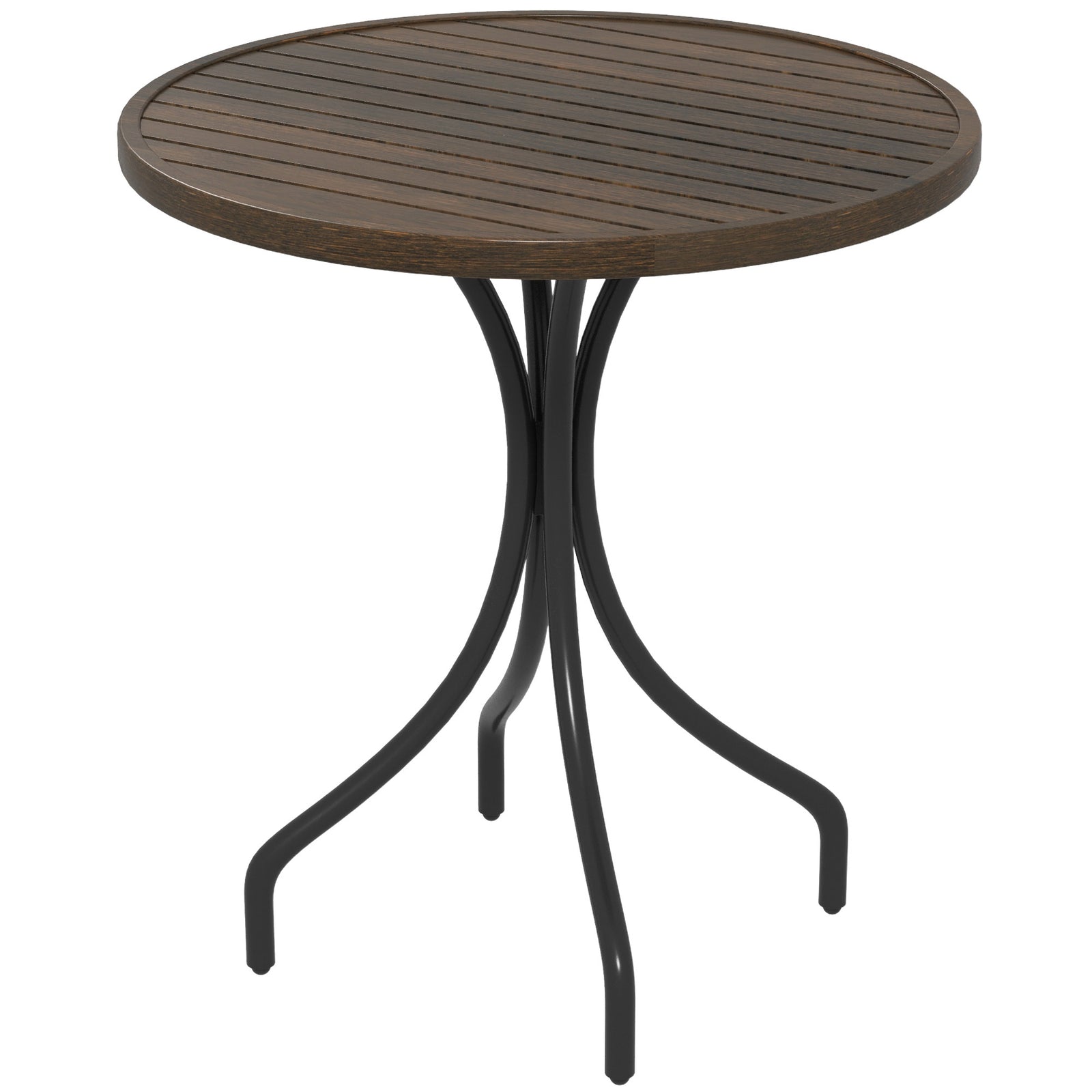66cm Garden Table, Round Patio Table W/ Steel And Slat Top | Brown