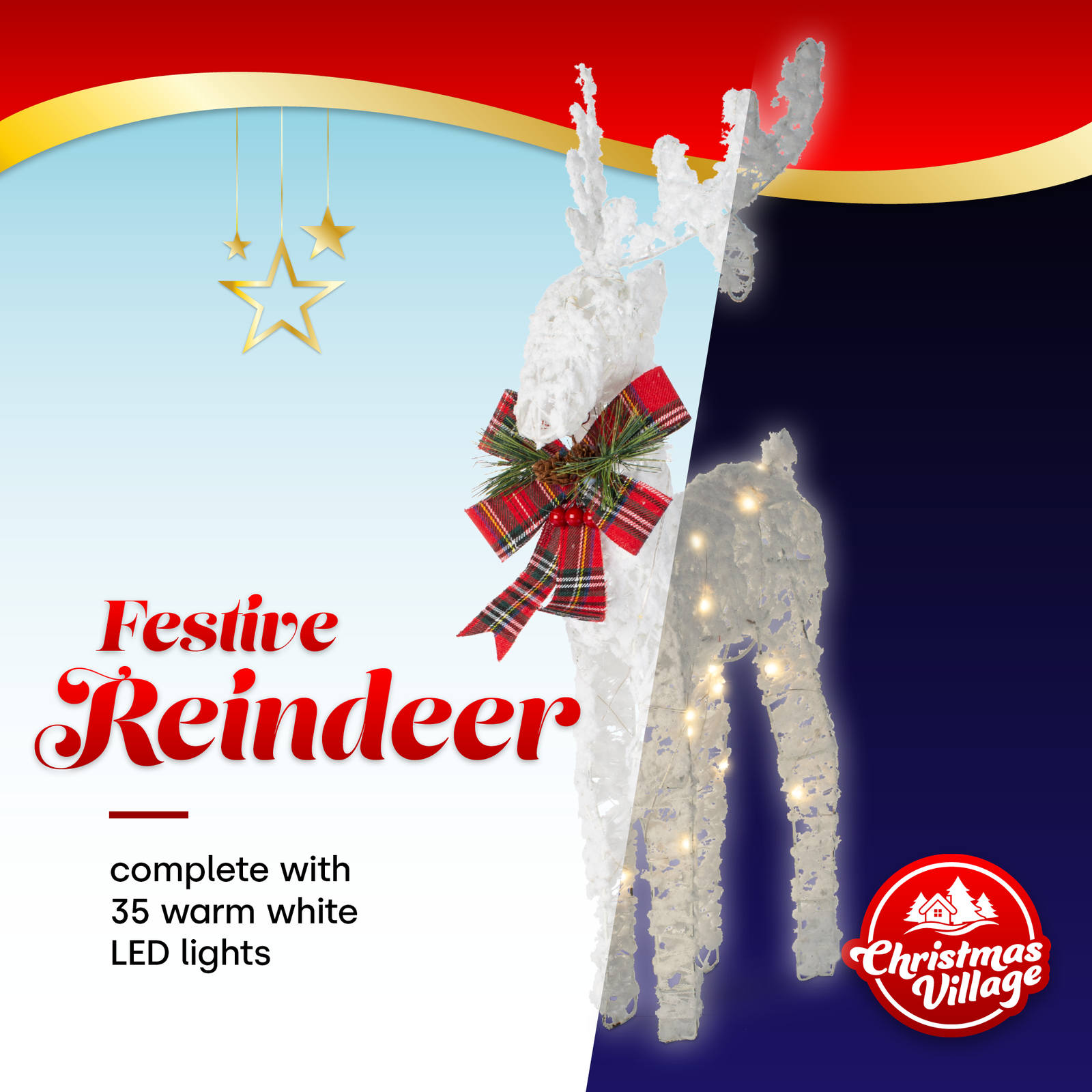 Glitter Reindeer Christmas Decoration With Led Lights Battery Operated Indoor