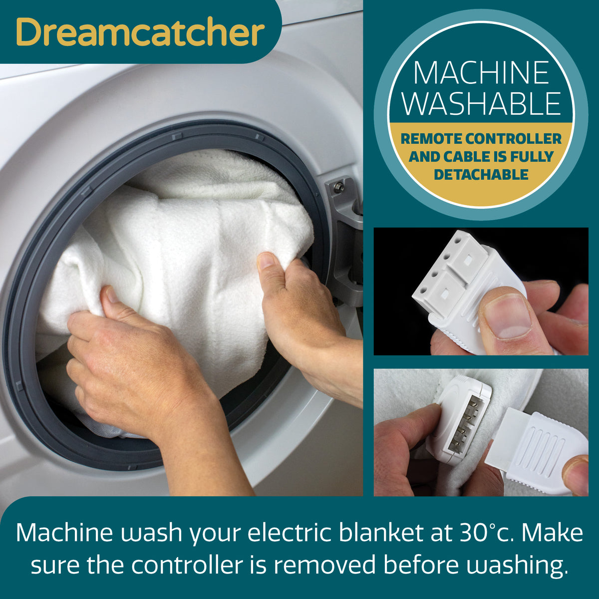 Electric Blanket Heated Bed Underblanket Polyester Detachable Control 3 Heat Settings | Single | White