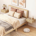Floating Nightstands Set Of 2 Bedside Tables W/ Wave Drawer | Oak