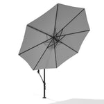 3 M Banana Patio Umbrella Cantilever Garden Parasol With Solar-powered 32 Led Lights, Crank For Opening Closing Without Base | One Size | Light Grey