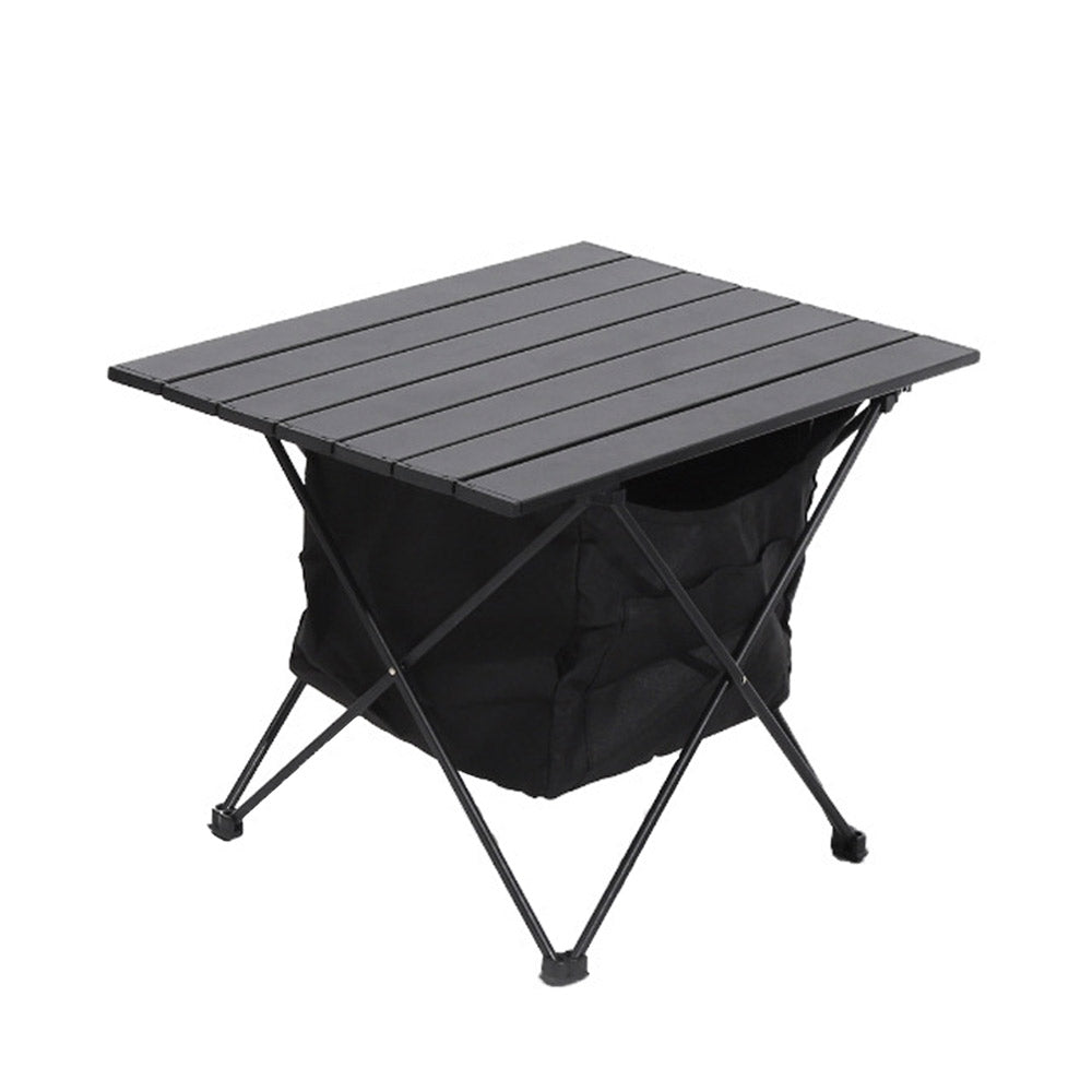 Aluminum Portable Roll-top Camp Table With Storage Basket | Medium | Black