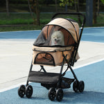 Pet Stroller Dog Foldable Travel Carriage With Reversible Handle | Brown