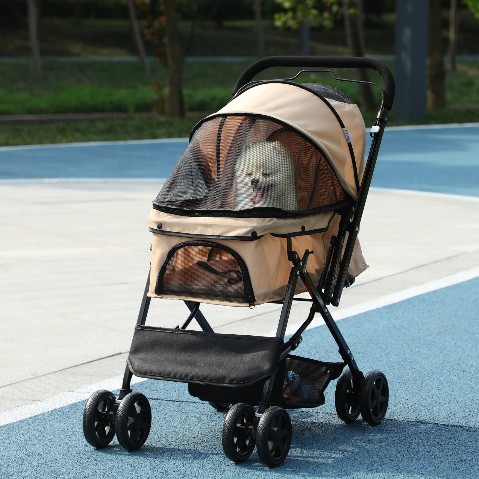 Pet Stroller Dog Foldable Travel Carriage With Reversible Handle | Brown