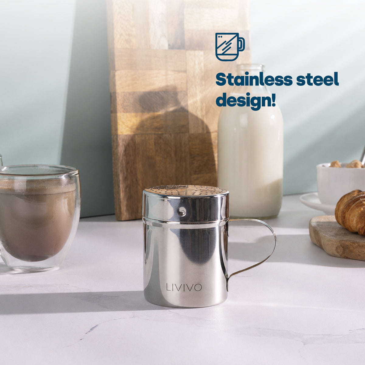 Livivo Stainless Steel Cocoa Shaker For Coffee And Desserts