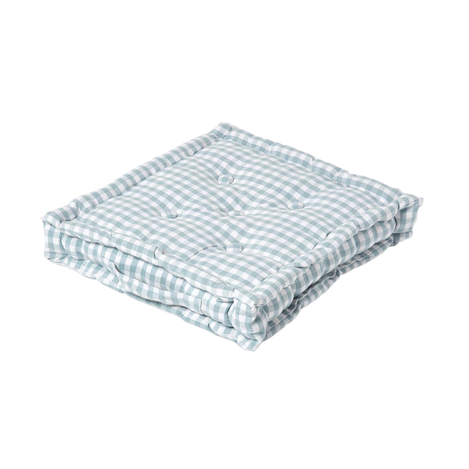 Cotton Gingham Check Floor Cushion | 40cm x 40cm | Blue