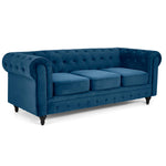 Chesterfield Scroll Arm Velvet Sofa 3 Seater | Navy Blue