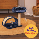 Cat Bed With Sisal Scratch Post Navy Carpeted Pet Resting Bed | One Size | Navy Blue