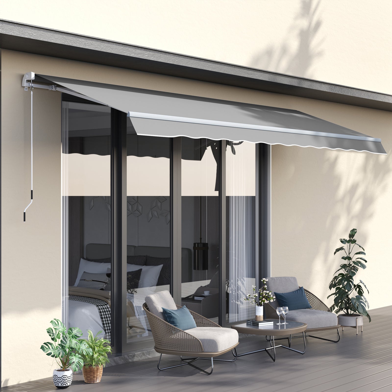 4x2.5m Retractable Manual Awning, Crank Handle | Light Grey