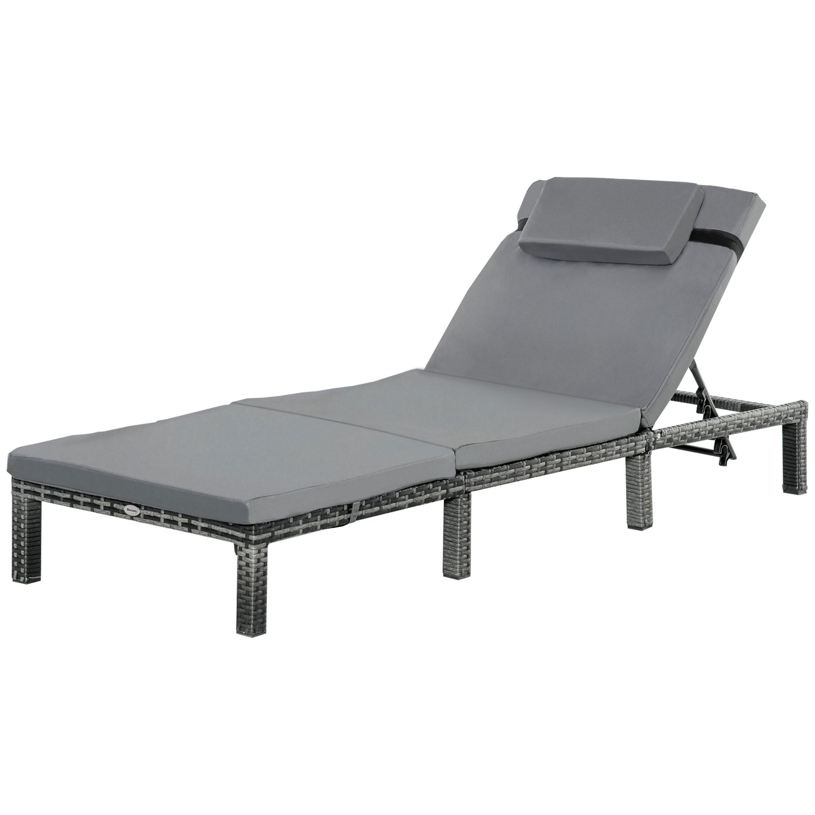 Rattan Reclining Sun Lounger With Cushion | Charcoal Gray