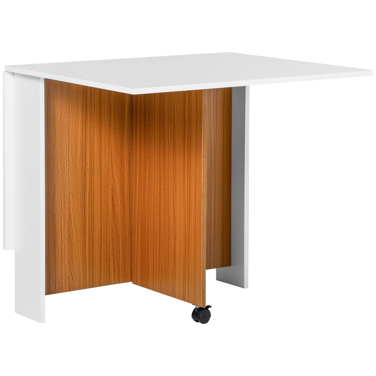 Folding Dining Table, Mobile Desk, Casters, Teak