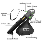 Garden Leaf Blower Vacuum And Shredder 35l Leaf Collection Bag 3000w 10m Cable Lightweight Design Leaf Vacuum