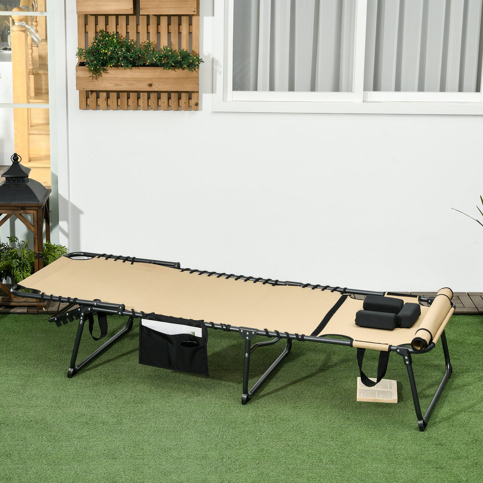 Folding Sun Lounge W/ Reading Hole | Beige