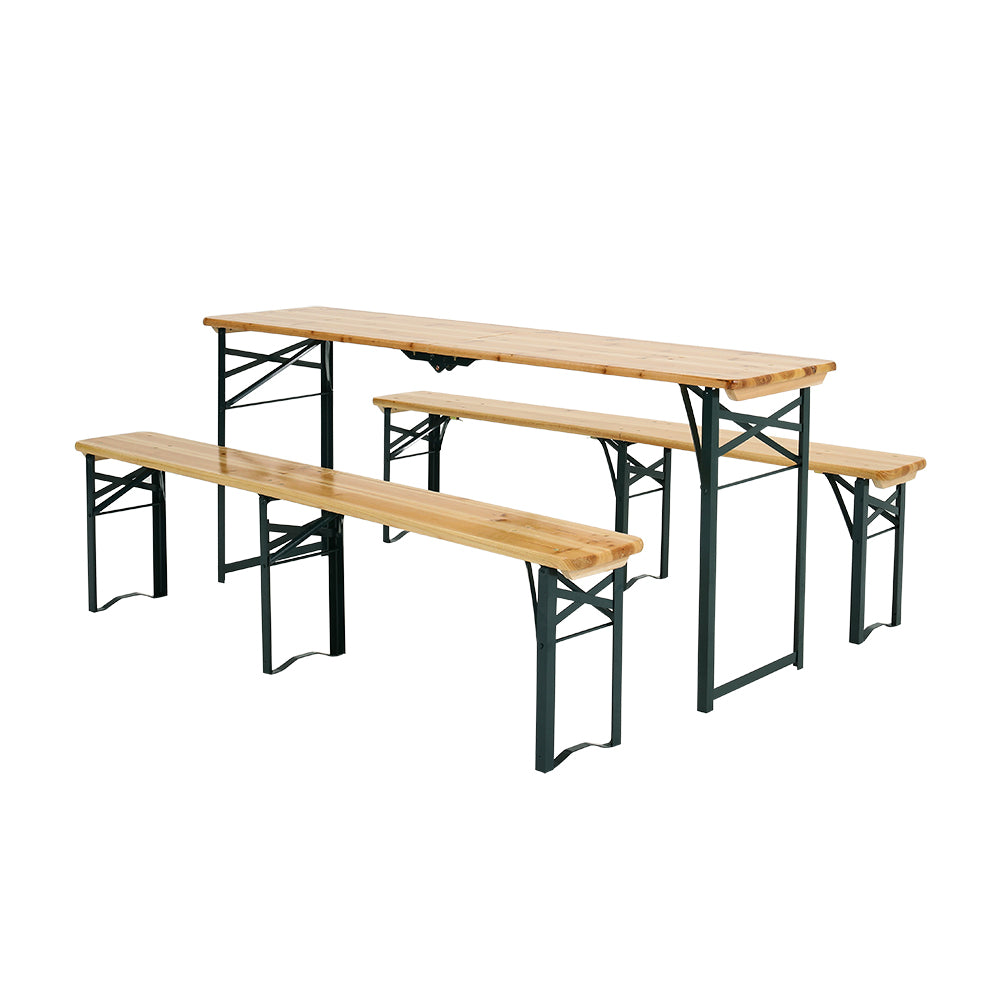 Outdoor Wooden 3-piece Garden Table Bench Furniture Set