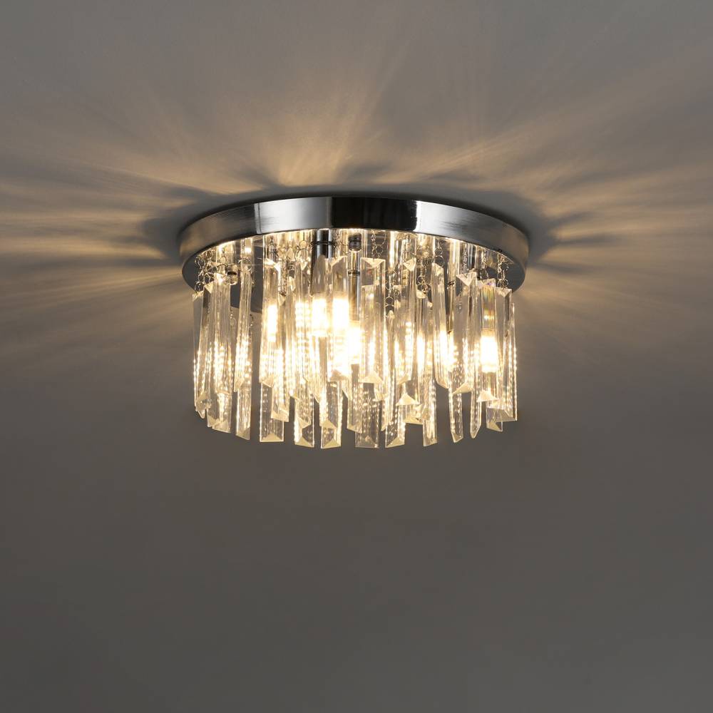 Modern Double Circle Crystal Chandelier Chrome Ceiling Light Droplet Crystal Shade Flush Mount Led Fixture | 30cm x 30cm