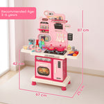 AIYAPLAY 33 Pcs Play Kitchen With Lights, Sounds, Storage, Pink