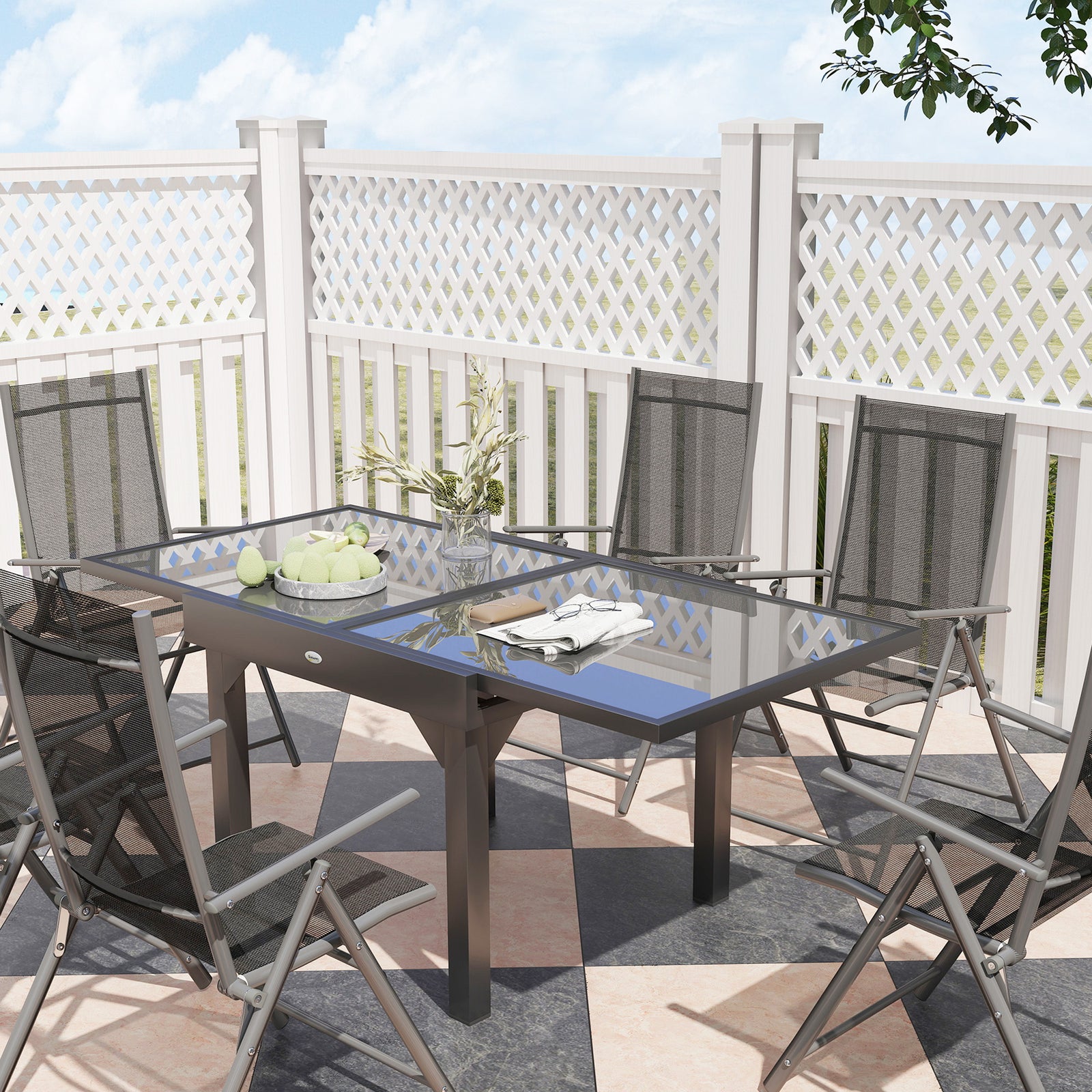 7 Piece Dining Set W/ Extendable Table And 6 Folding Chairs