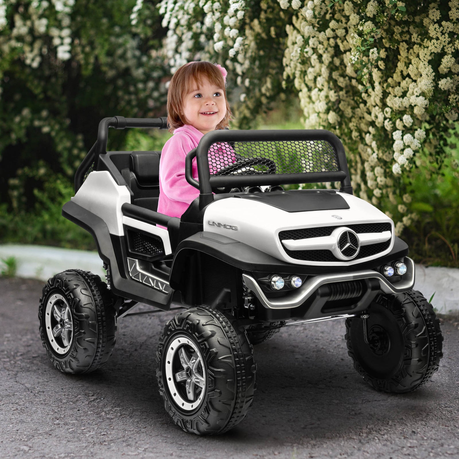 12v Licensed Mercedes-benz Unimog, Kids Electric Ride On Car | White
