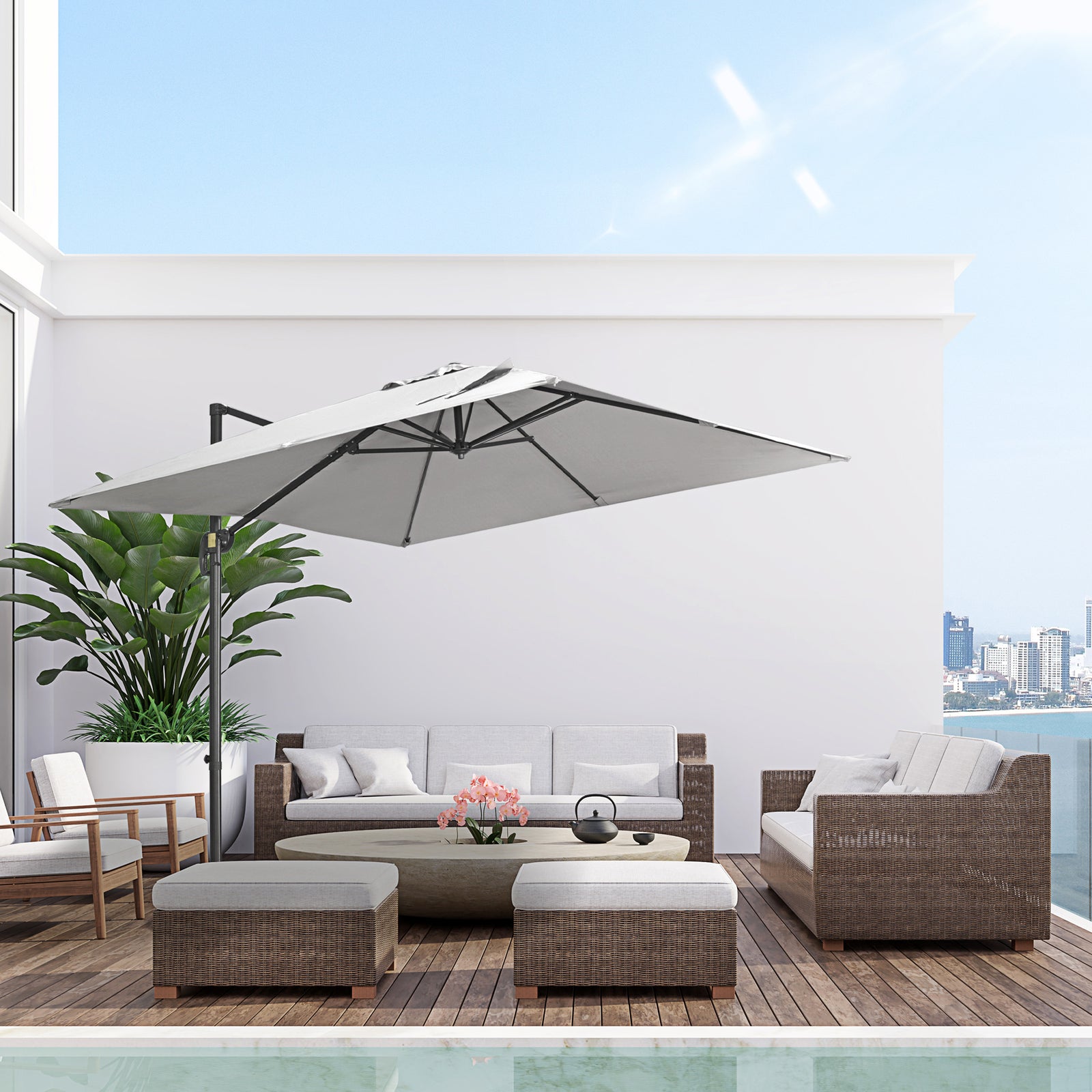 2.7x2.7m Cantilever Parasol W/ 360° Crank Handle Tilt