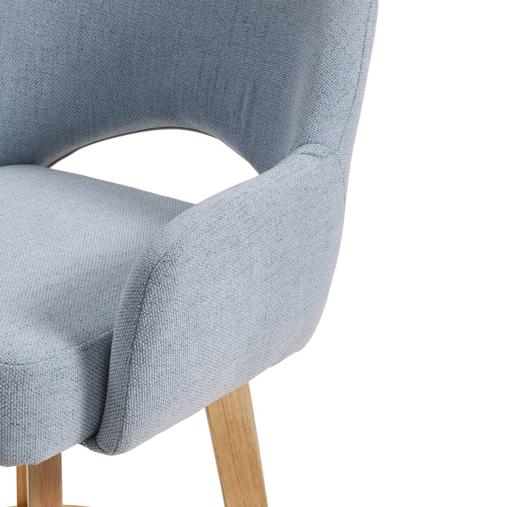 Set Of 2 Swivel Chenille Upholstered Bar Stools With Wooden Legs | Blue