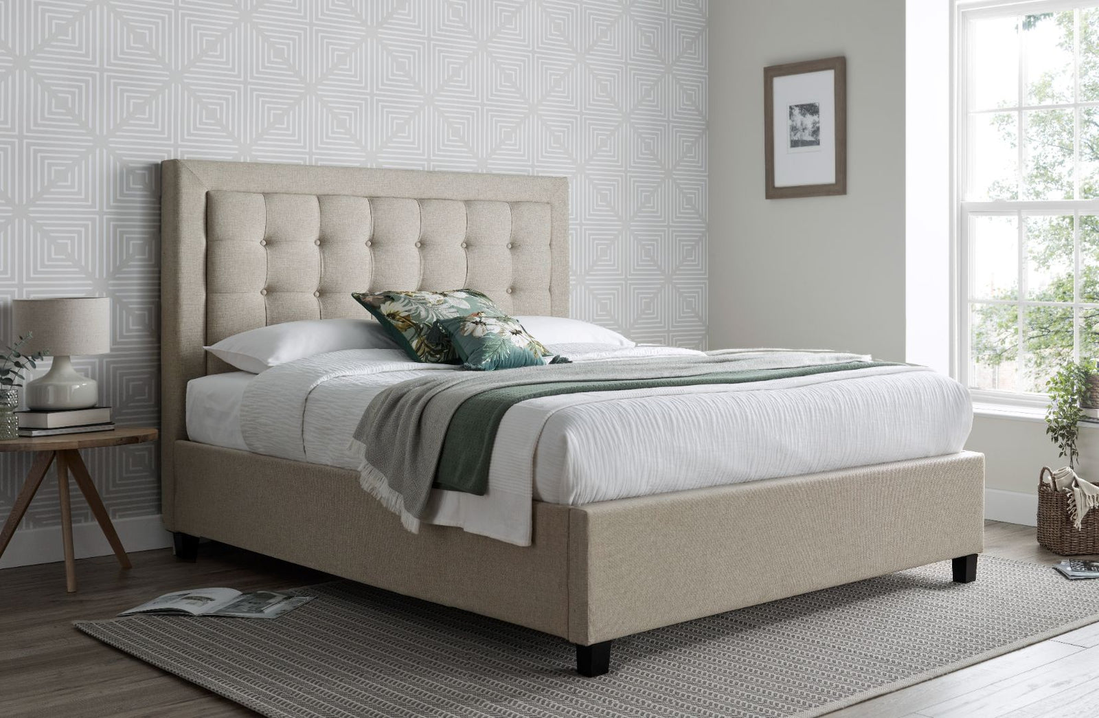 Brandon Fabric Ottoman Bed | Double | Beige