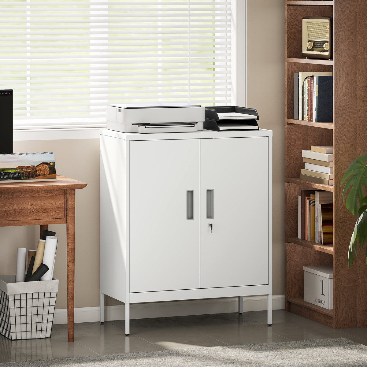 HOMCOM Metal Storage Cabinet With Lock For Home Office, Garage, Study