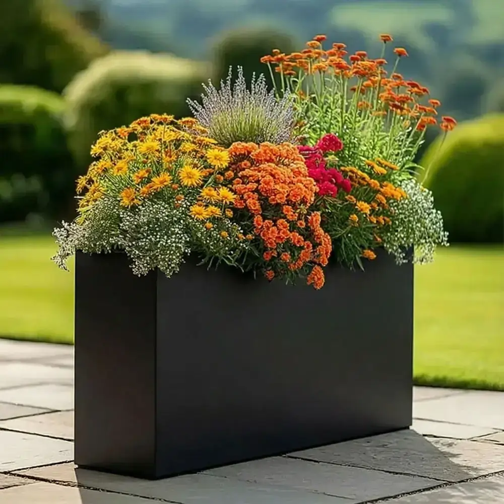 Long Zinc Galvanised Tall Trough Planter | 80cm x 25cm x 60cm | Matte Black