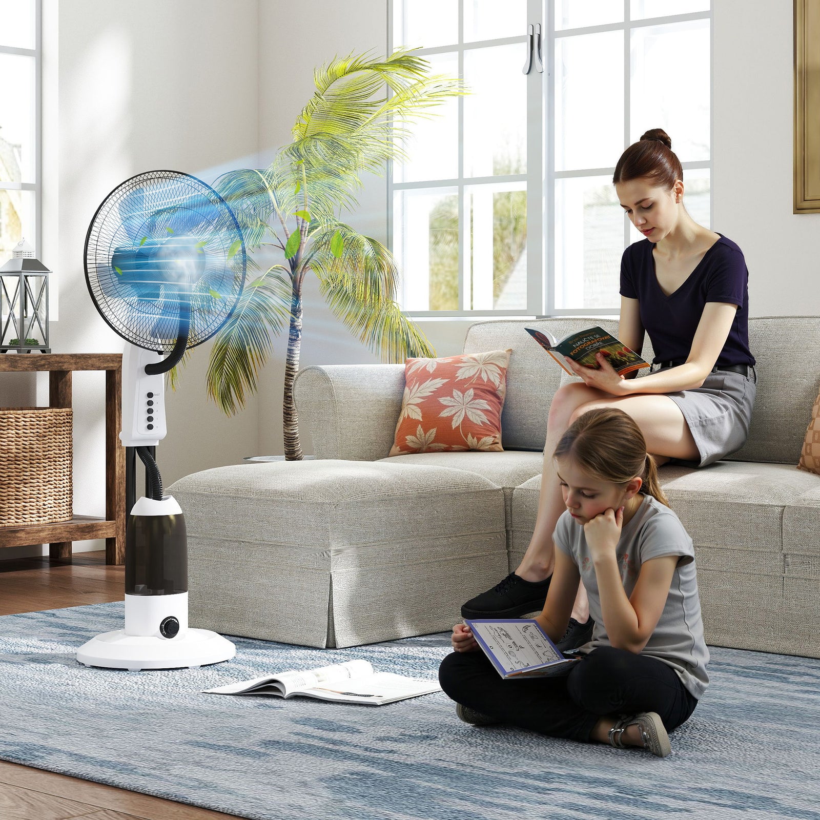 HOMCOM Spray Misting Fan, Floor Fan With Water Mist Spray And 3 Speeds