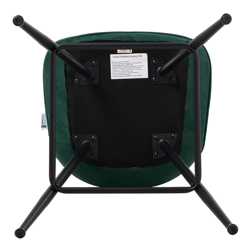 Set Of 2 Modern Flannel Bar Stools With Backrest – Soft Padded Seat, Metal Legs | Dark Green