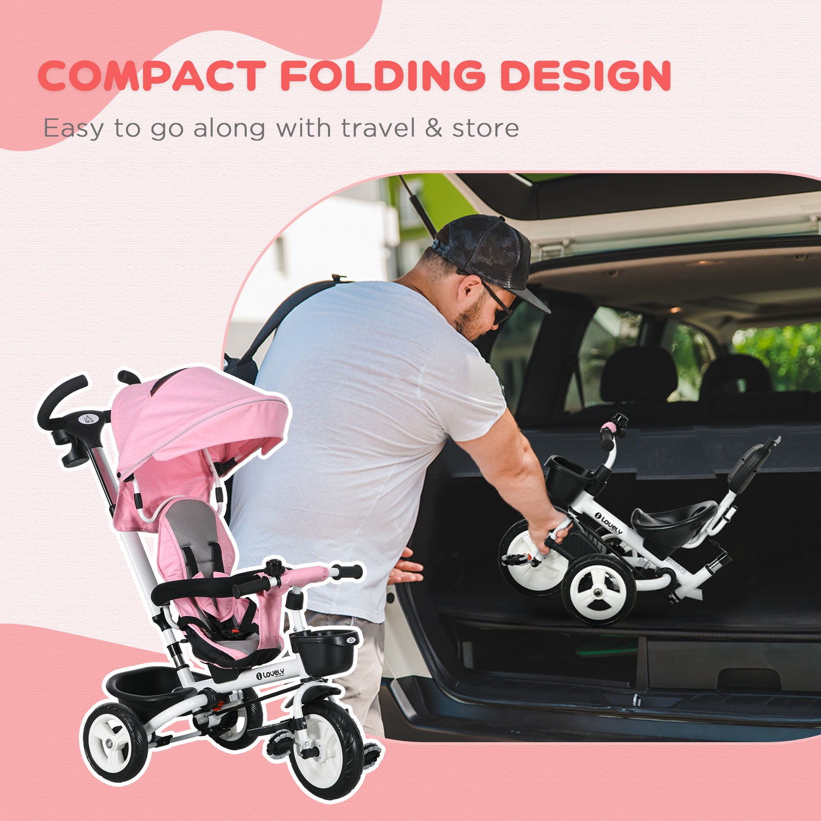 6 In 1 Trike For Toddler 1-5 Years With Parent Handle | Pink