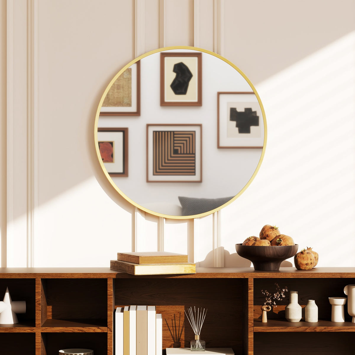 HOMCOM Wall Mirror For Living Room, 61 Cm Circle Bathroom Mirror, Gold Tone