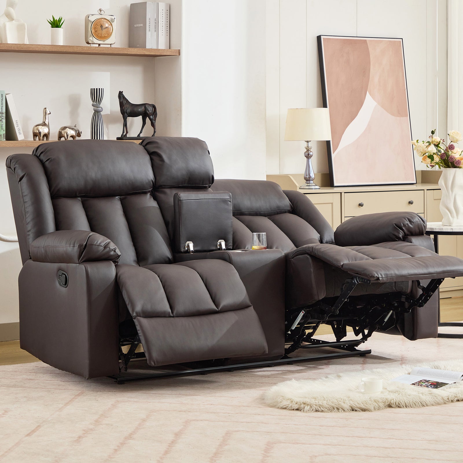 Sheridan 2 Seat Manual Recliner Sofa With Central Console | Brown