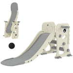 Foldable Kids Slide With Climber, Basketball Hoop, Cream White