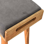 Solid Mango Wood Grey Velvet Tray Style Footstool