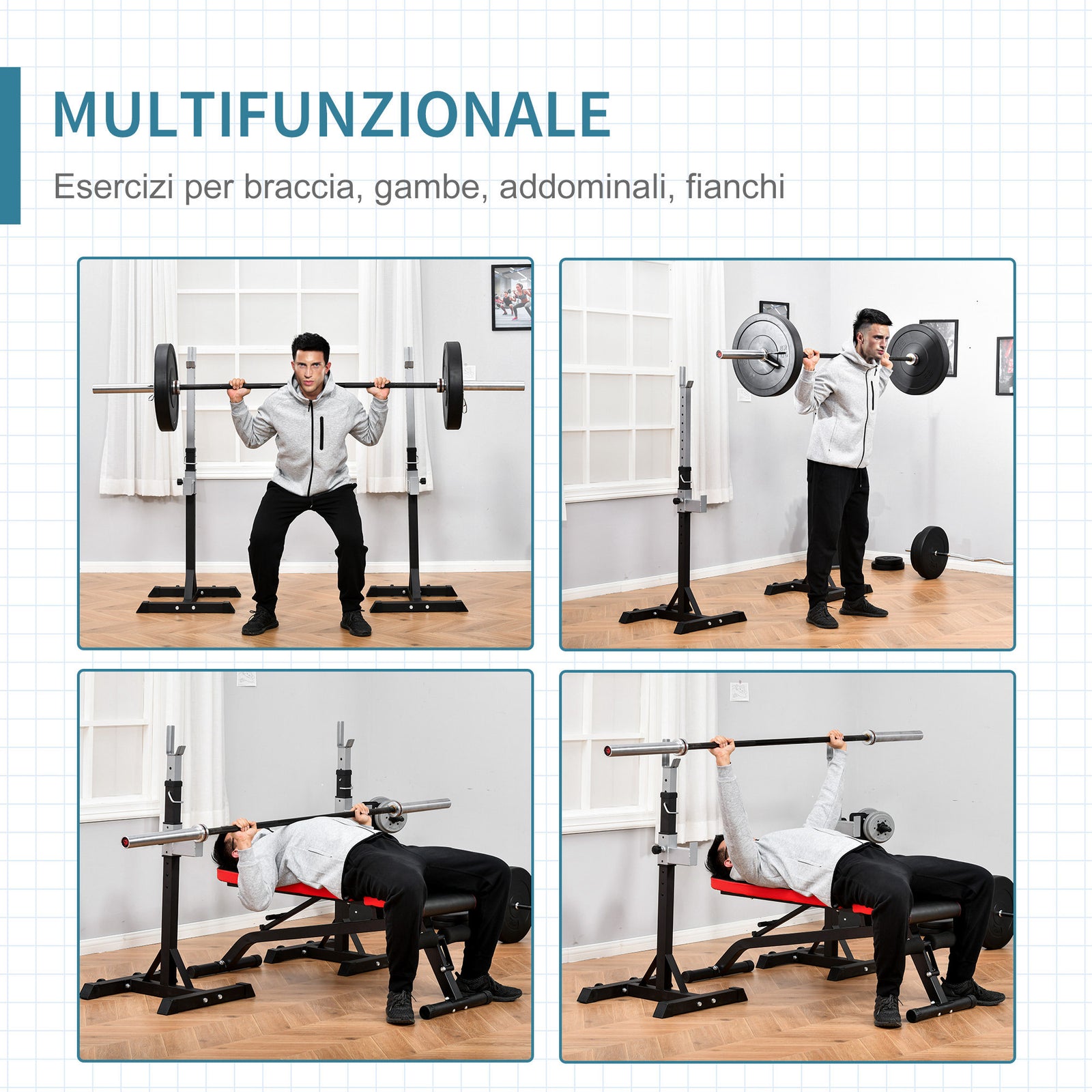 Portable Squat Rack With Wheels For Weight Lifting | Black