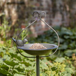 Secret Garden Metal Feeding Dish With Ground Spike, Decorative Leaf Design | Grey