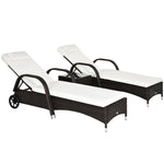 Rattan Sun Lounger Set With Side Table And Cushion | Brown