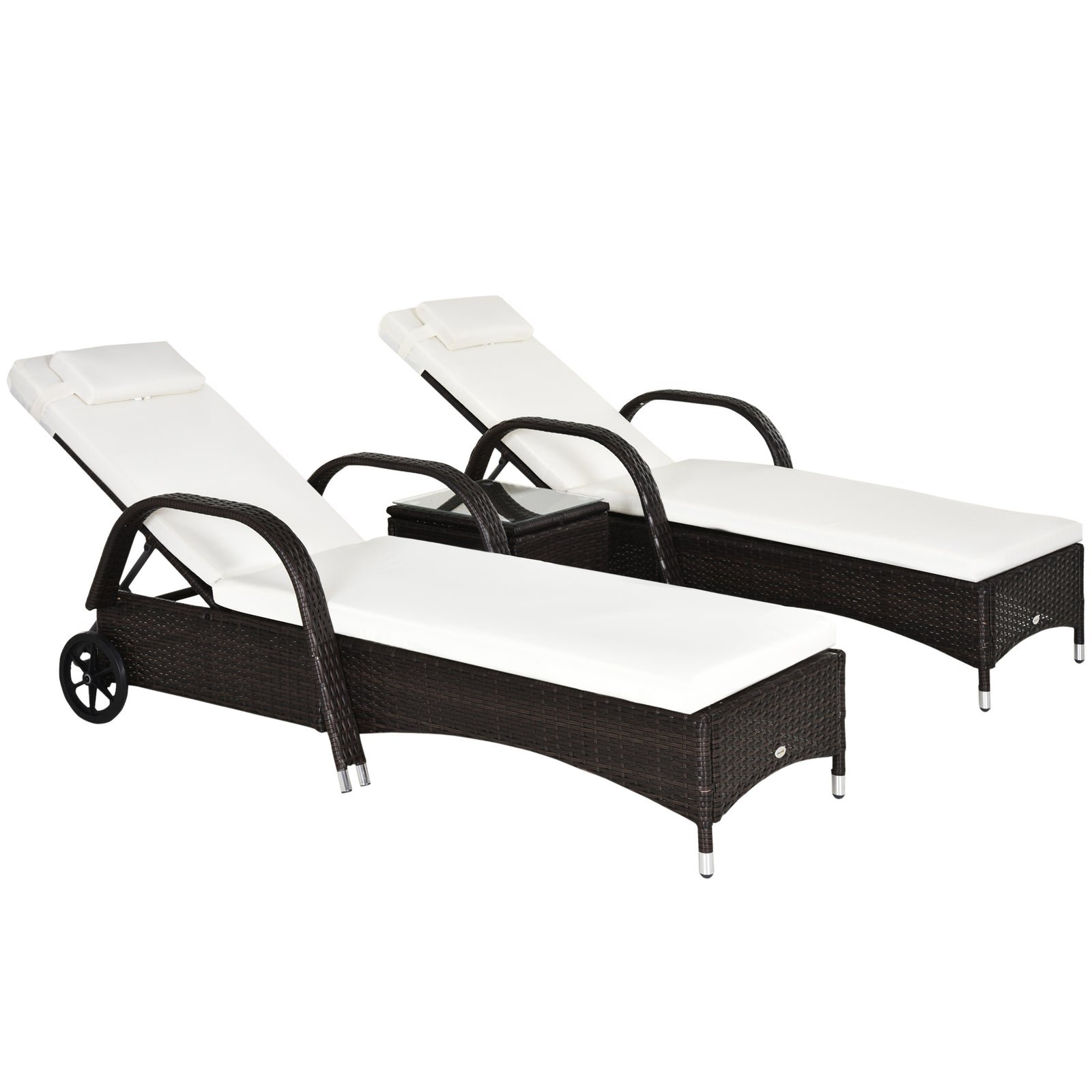 Rattan Sun Lounger Set With Side Table And Cushion | Brown