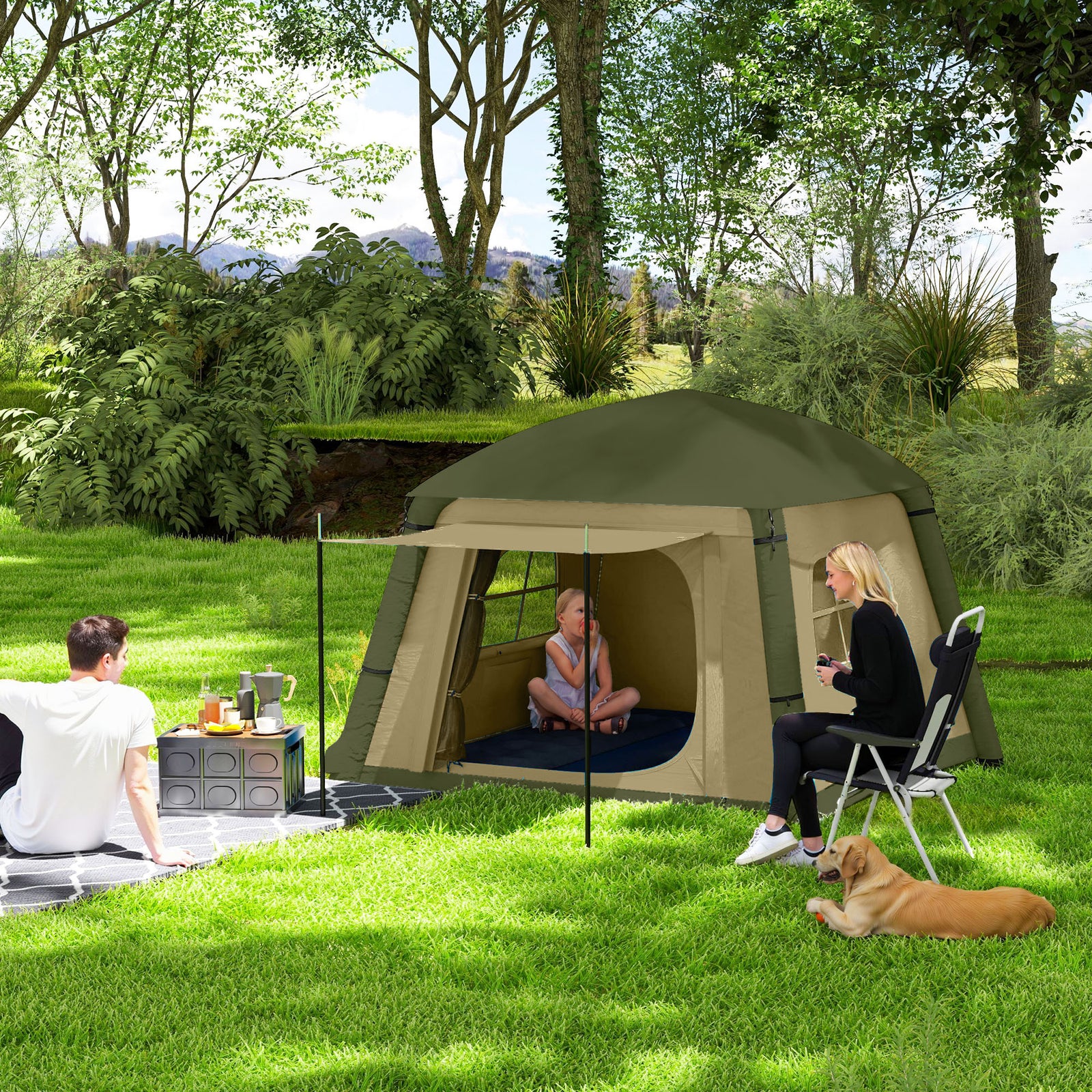 Inflatable Camping Tent, Easy Setup 2 Man Tent | Brown