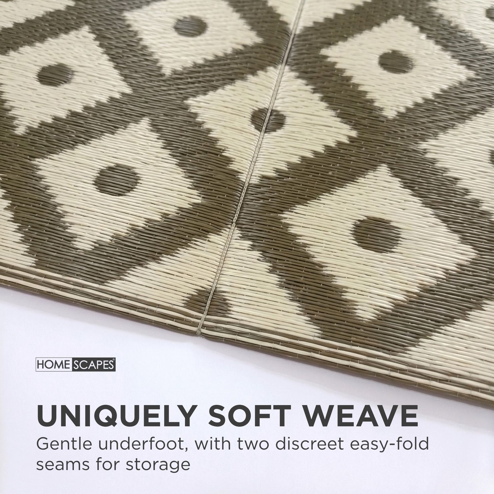 Luxury Outdoor Rug Waterproof Reversible For Garden Patio 100% Recycled, Green May Geometric | 150cm x 240cm | Olive