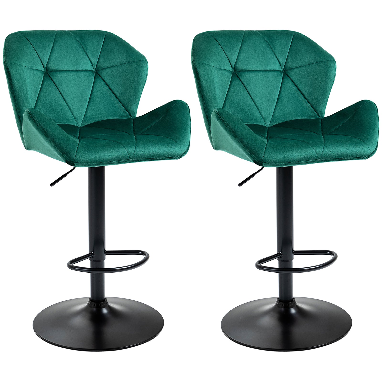 Set Of 2 Luxurious Velvet-touch Bar Stools | Green